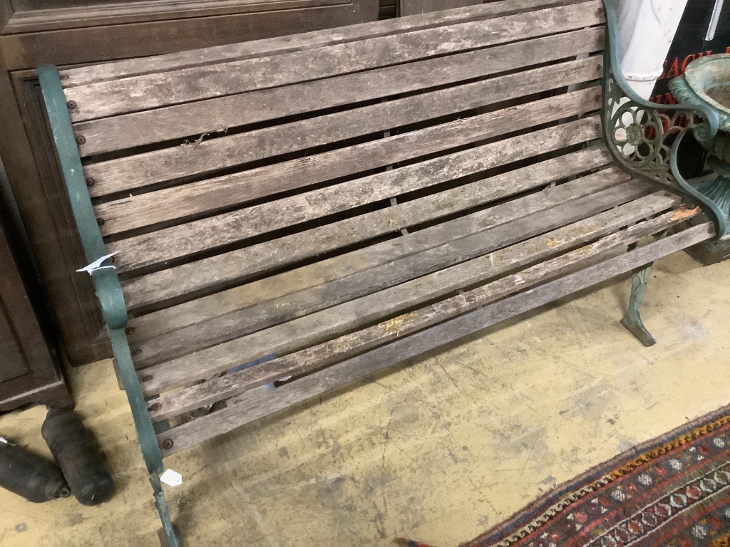 A Victorian style cast metal slatted garden bench, length 126cm, depth 60cm, height 74cm